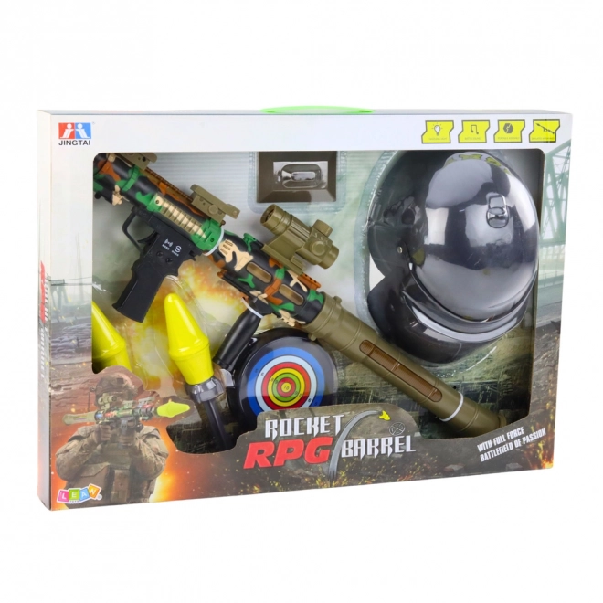 Ensemble militaire avec bazooka RPG et casque protecteur