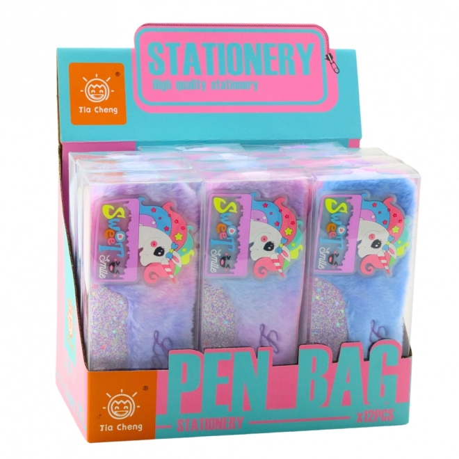 Trousse en peluche avec licorne bleue avec des éléments scintillants