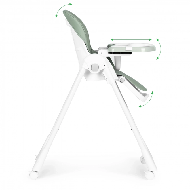 Chaise haute, chaise d'alimentation, réglable en hauteur, harnais en simili cuir, plateau double vert