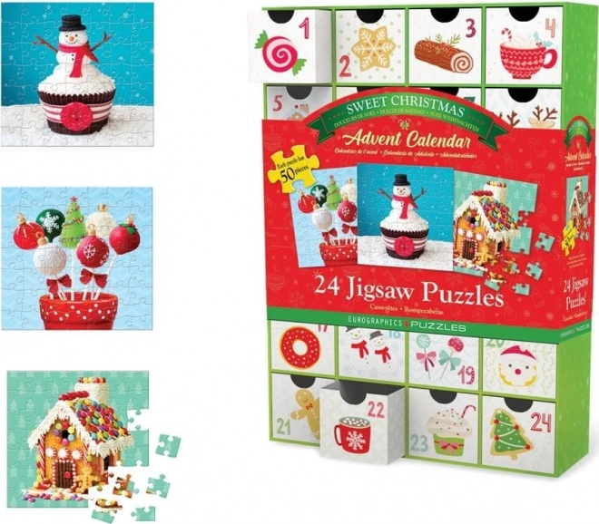 Calendrier de l'Avent avec puzzle Eurographics 24 x 50 pièces – Douceurs de Noël