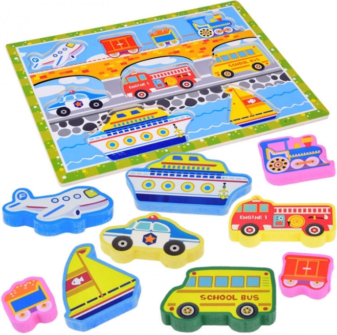 Puzzle à encastrer en bois – moyens de transport