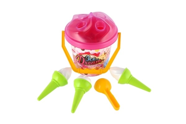 Ensemble de sable plastique seau + moules à glace 2 couleurs en filet 18x28x17cm 12m+