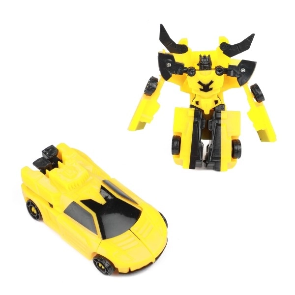 Transformateur auto/robot plastique 10cm mélange de couleurs dans une boîte en plastique 5x10,5cm