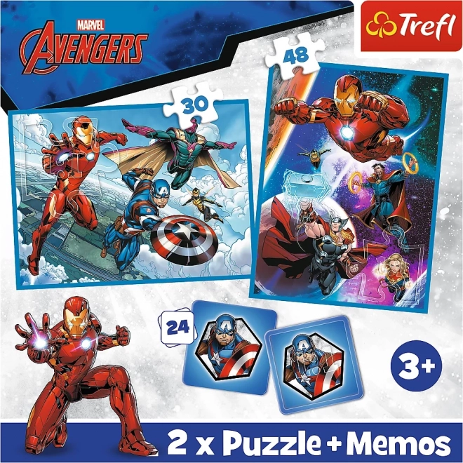 TREFL Ensemble 3-en-1 Avengers: Les Héros en action (2x puzzle + jeu de mémoire)