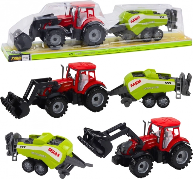Tracteur rouge avec chargeur et presse à foin – jouet de ferme en plastique