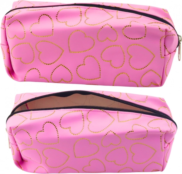 Trousse scolaire rose avec cœurs dorés