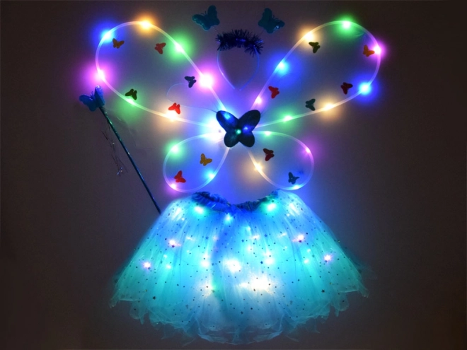 Costume de fée bleue lumineuse pour petite avec ailes de papillon