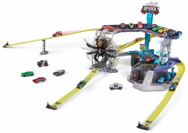 Circuit de voitures attaqué par l'araignée