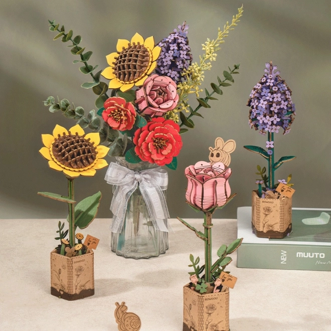 Puzzle 3D en bois RoboTime Rose rose