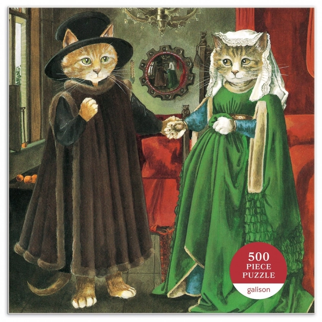 Puzzle carré GALISON Meowsterpiece : Mariage d'Arnolfini 500 pièces