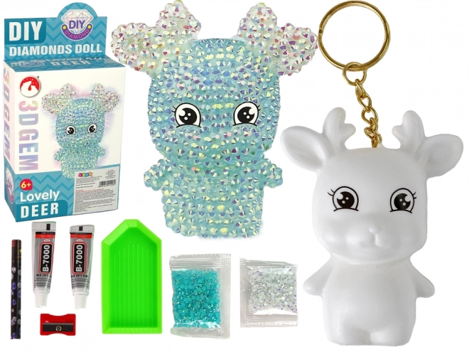 Kit Créatif DIY Porte-clés Renne Cristal Diamant 3D Bleu
