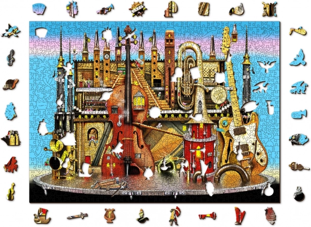 Puzzle en bois recto-verso WOODEN CITY Château musical 2-en-1, 1010 pièces