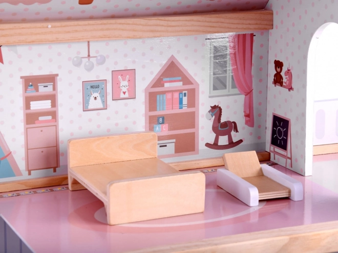 Maison de poupée en bois avec lumières LED style boho 78cm