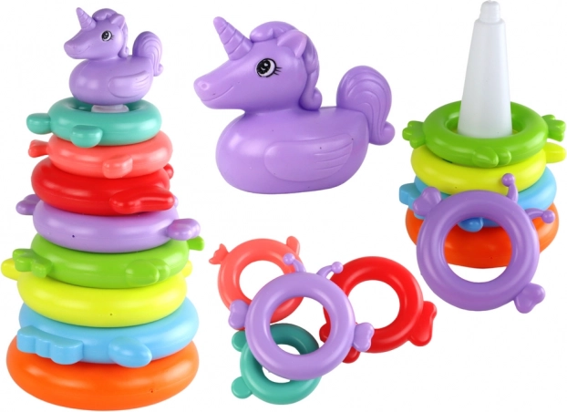 Pyramide empilable avec licorne – 8 anneaux, multicolore, 29 × 14 × 14 cm