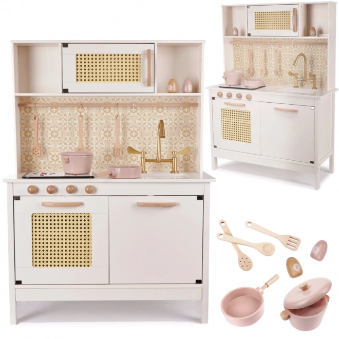 Cuisine rétro en bois pour enfants avec accessoires Boho