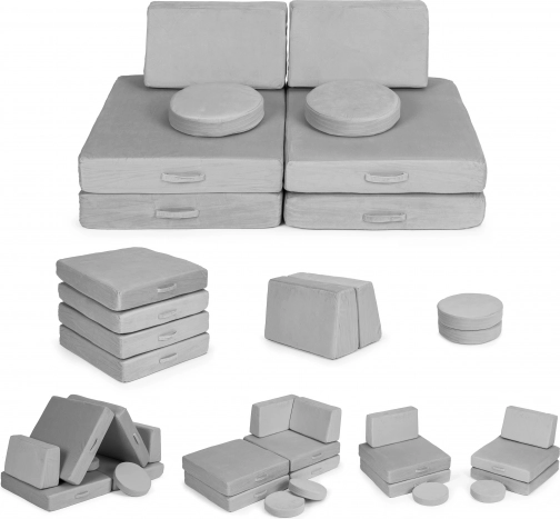 grand canapé modulable pliable pour enfants, 8 coussins moelleux – gris ECOTOYS