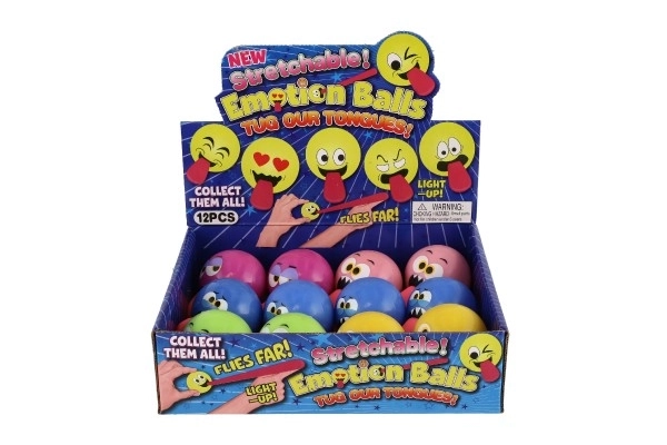 Balle sourire avec langue en caoutchouc 5cm à piles avec lumière 5 couleurs 12 pièces en boîte