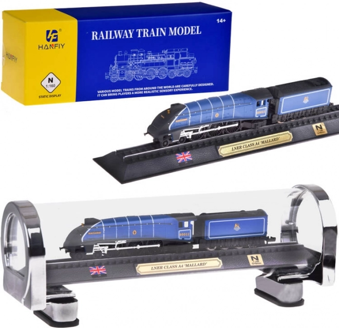 modèle de collection de la locomotive LNER Class A4 Mallard 1:160 dans une vitrine de présentation