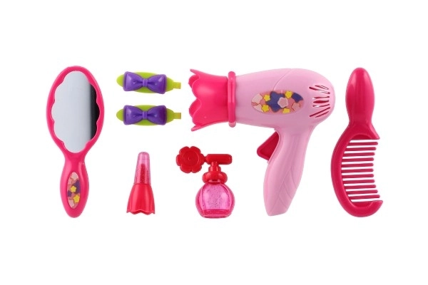 Ensemble de beauté/Petite coiffeuse avec sèche-cheveux et accessoires en plastique 2 types sur carte 18,5x27,5 cm 12pcs en boîte