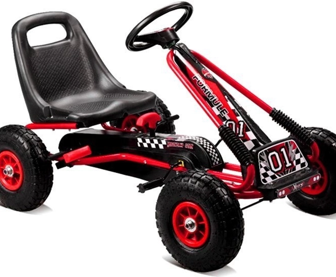 Kart à pédales pneumatique + Pneus gonflables + Siège réglable – Rouge