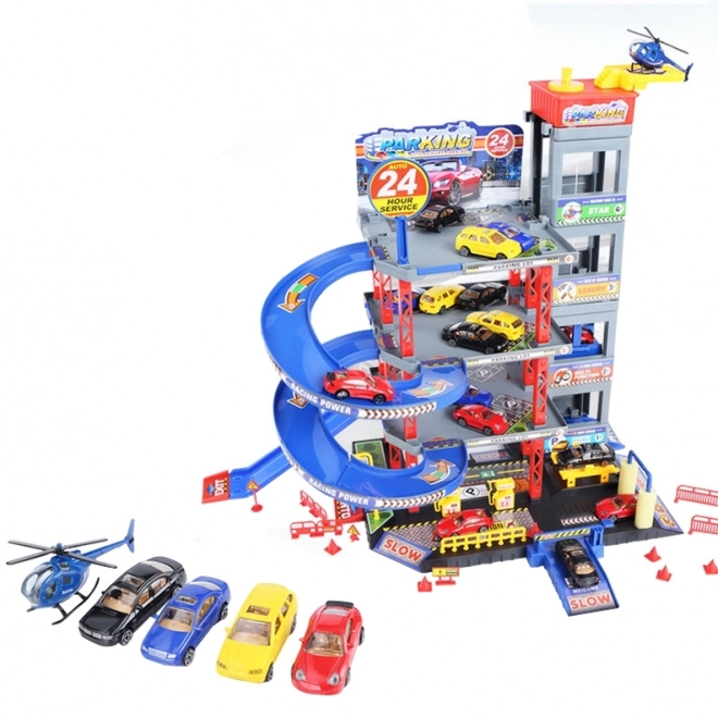 Garage multi-niveaux Woopie avec station de lavage et hélicoptère
