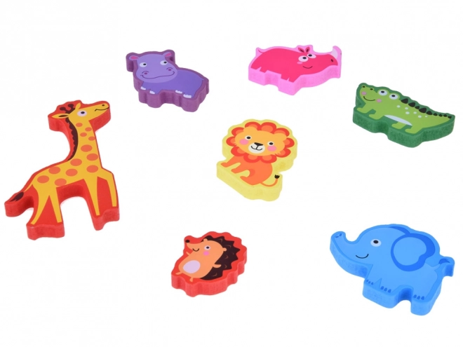 Puzzle en bois safari animaux 7 pièces formes assorties ZA5256