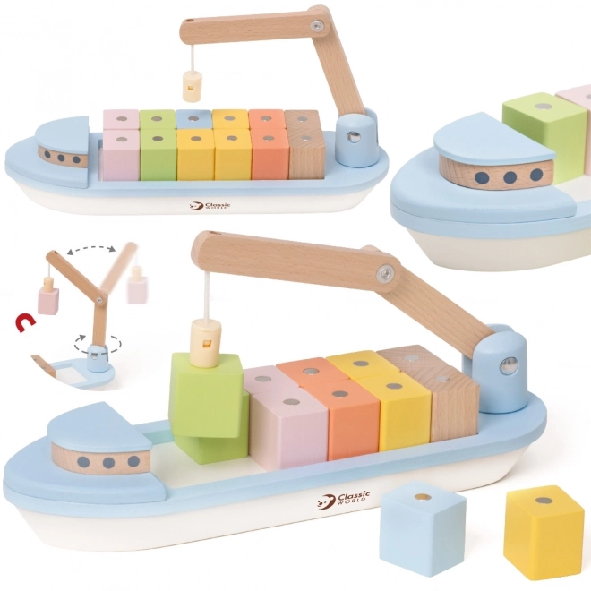 Bateau avec blocs magnétiques et grue pour tout-petits