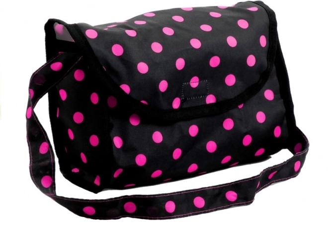 Poussette pour poupées noire avec des pois roses