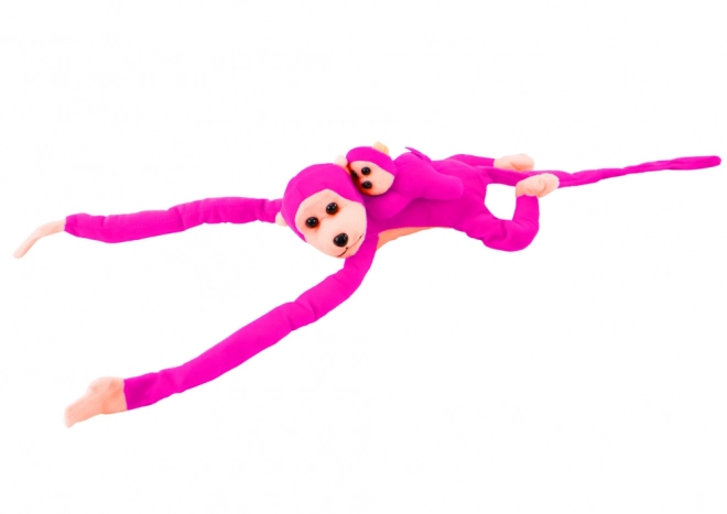 Singe en peluche avec bébé en rose 90 cm