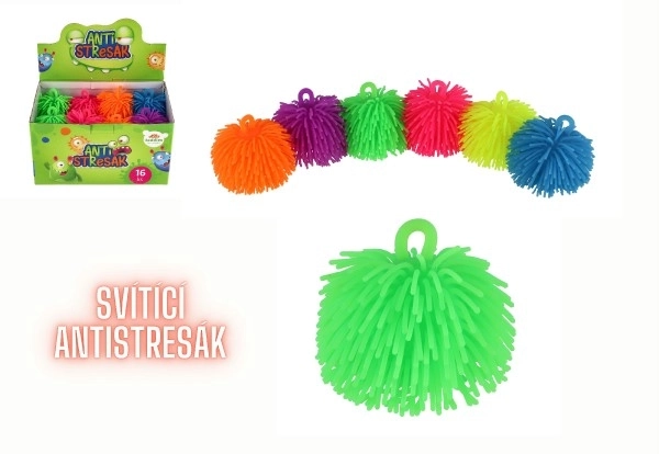 Balle anti-stress poilue à presser en silicone 7cm avec lumière à piles