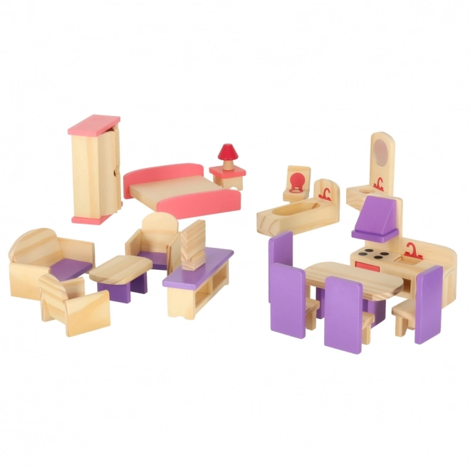 Meubles en bois pour maison de poupée violet