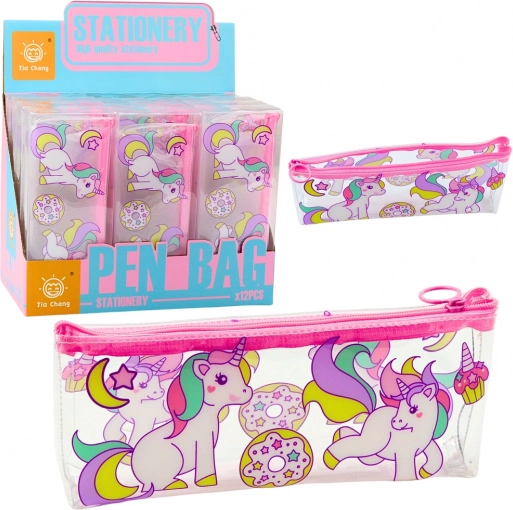 Trousse scolaire transparente avec motif Licornes