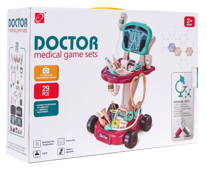 Chariot de docteur avec panneau de radiographie pour enfants 3+ avec 29 accessoires