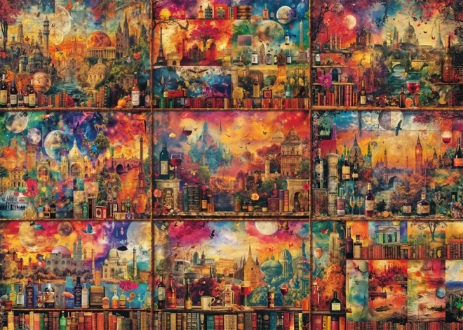 Puzzle Voyage avec livres et vin 2000 pièces