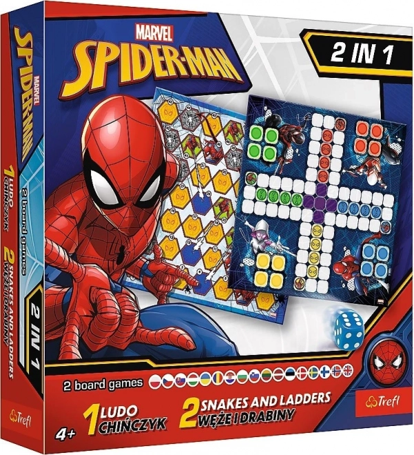 Ensemble de jeux 2 en 1 Ne vous fâchez pas, Serpents et échelles Spider-Man dans une boîte 25x25x5,5cm