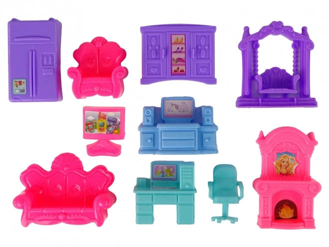 Maison Villa ensemble avec éclairage en plastique rose
