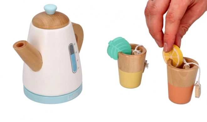 Service à thé en bois avec théière et tasses