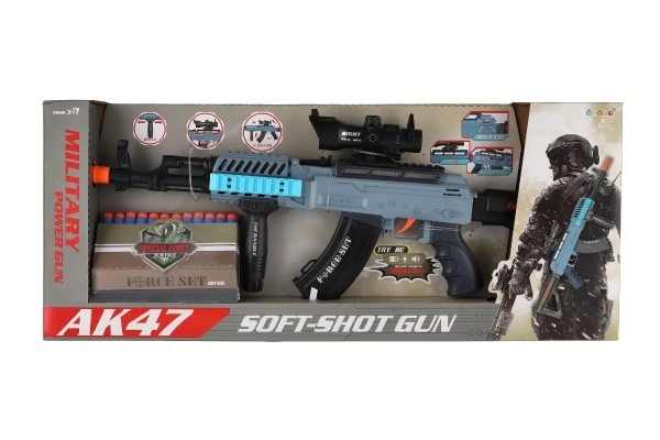 Fusil mitrailleur avec balles en mousse + 12 balles plastique 60cm sur batterie avec lumière, son dans une boîte 65x27x6cm