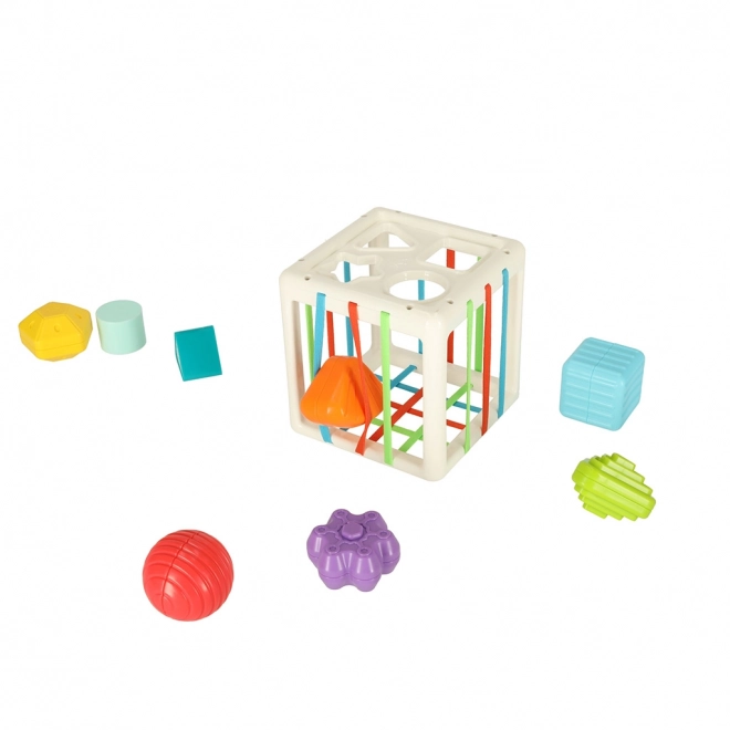 Cube sensoriel flexible avec blocs puzzle carrés et trieur de formes