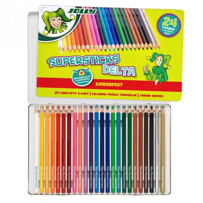 Crayons triangulaires Delta 24 couleurs dans une boîte en métal