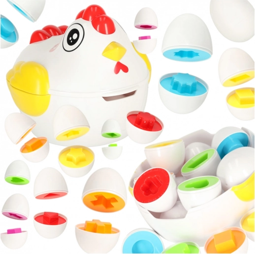 Puzzle éducatif Poule avec trieur de formes d’œufs