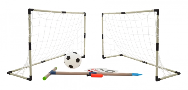 Ensemble de deux buts de football avec tableau de score et accessoires
