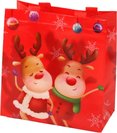 Sac cadeau rouge avec motif de rennes 23 × 21,5 × 11 cm
