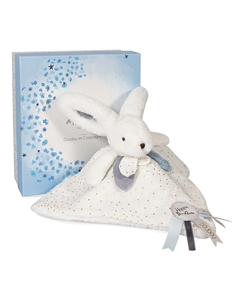 Ensemble-cadeau bleu Doudou - lapin avec couverture