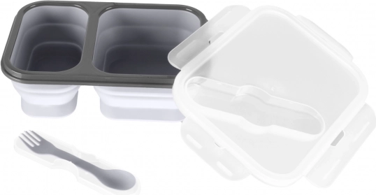 Grande boîte à goûter en silicone avec couverts, Dove Grey