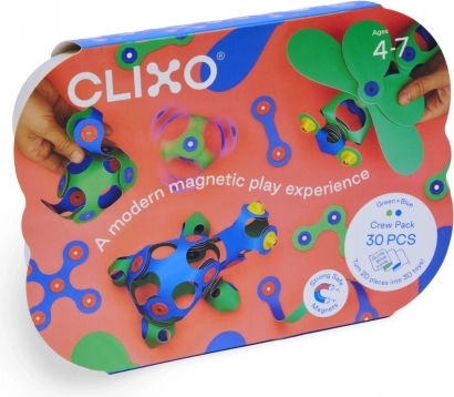 Blocs magnétiques Clixo Crew pack, vert et bleu