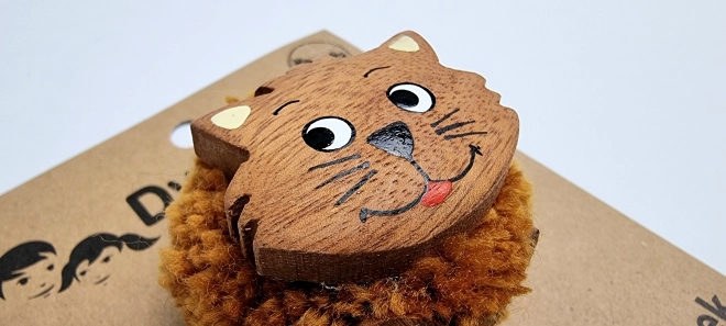 Grande aimant en bois Pompom Chat