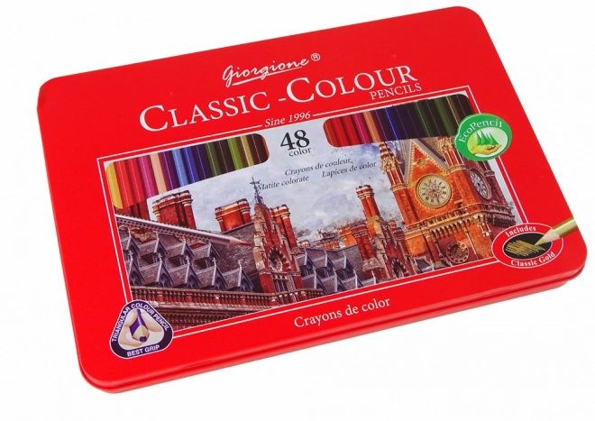 Ensemble de 48 crayons de couleur pour artistes dans un conteneur en métal