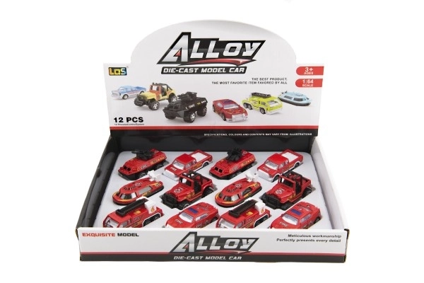 Auto pompiers métal/plastique 7cm à roue libre mixte types 12pcs en boîte
