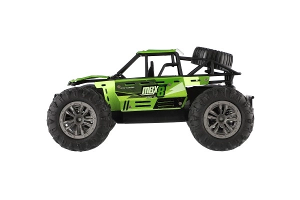 Buggy RC tout-terrain vert 22cm en plastique 2,4GHz à batterie + pack rechargeable en boîte 32x16x18cm